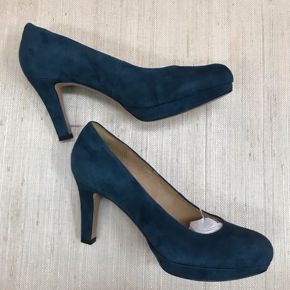 Teal Suede Round-Toe High Heel Pumps